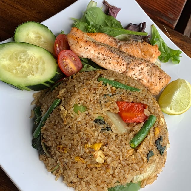 Salmon basil fried rice.